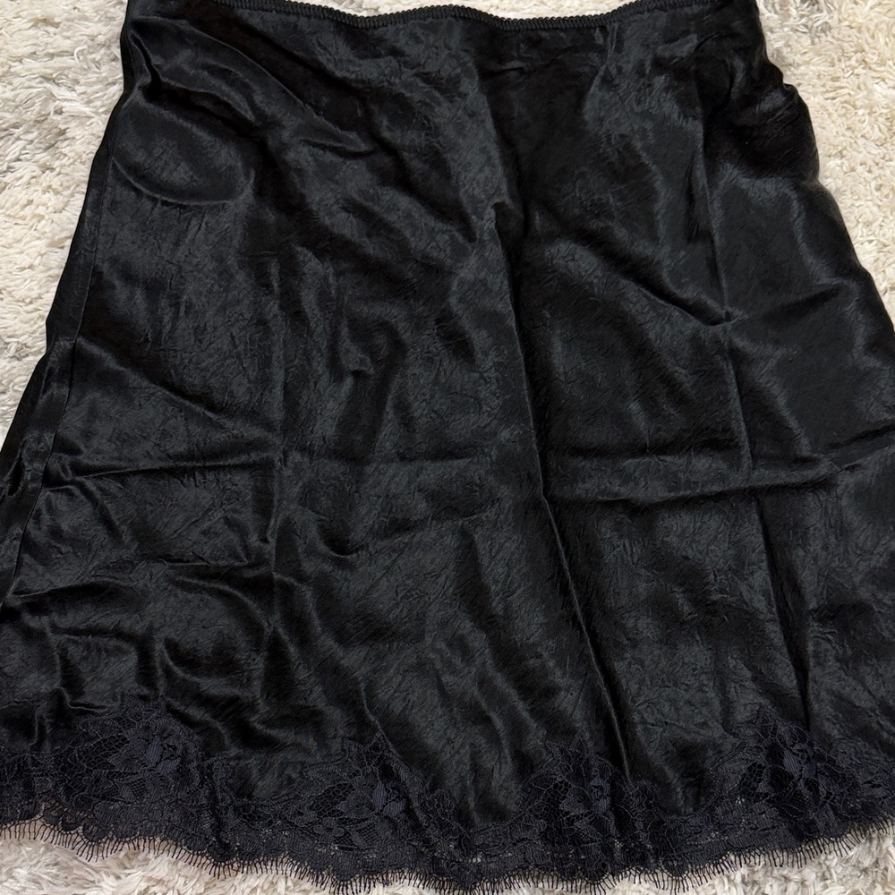 J. Crew Black Midi Slip Skirt with Lace Trim